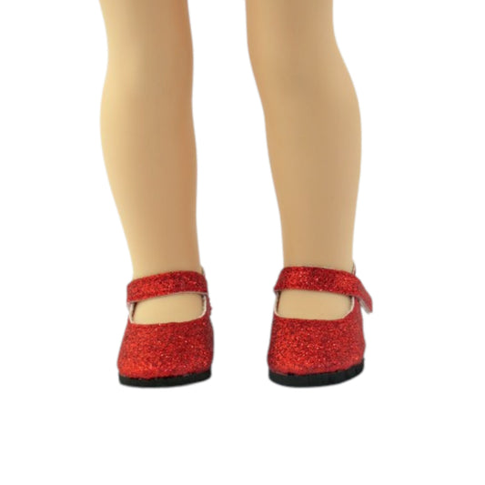 Red Glitter Shoes for 14 1/2-inch dolls with doll