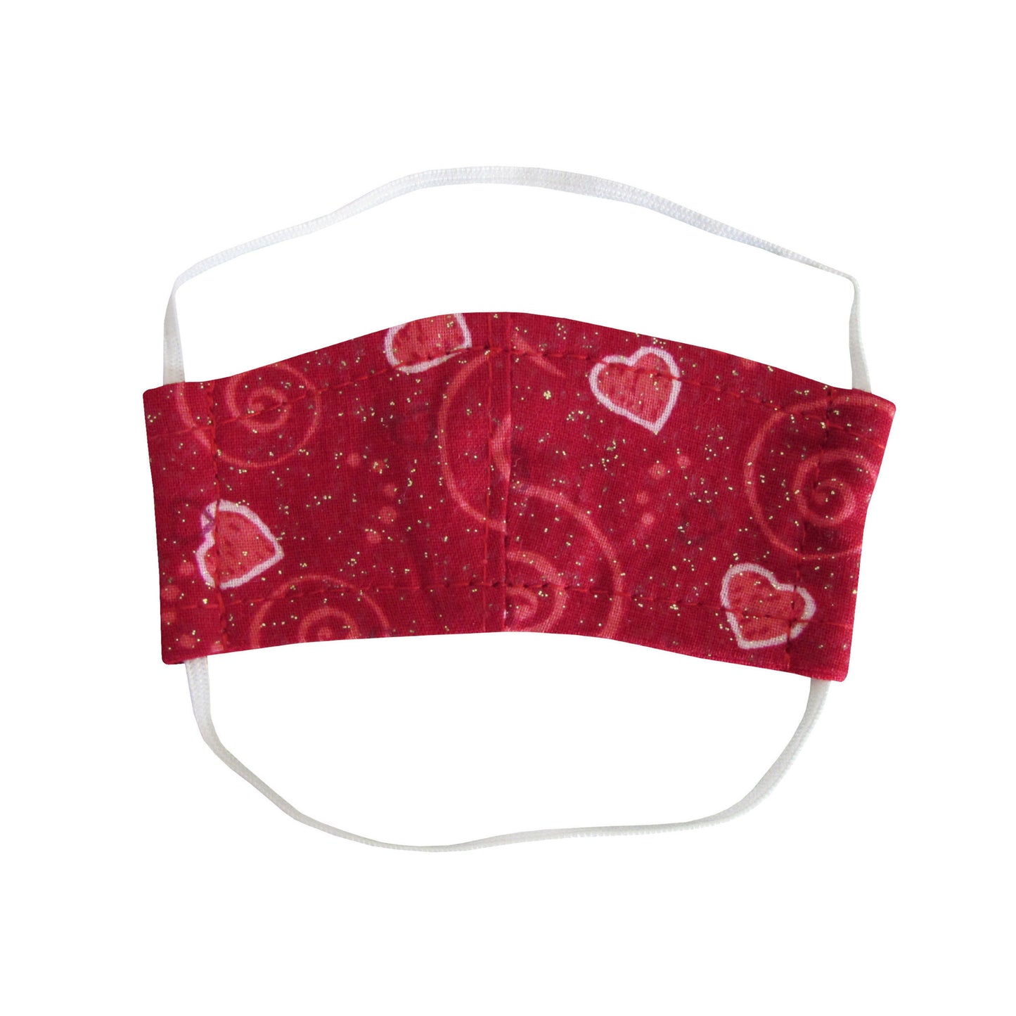Red Hearts and Swirls Metallic Print Doll Face Mask for 18-inch dolls Flat