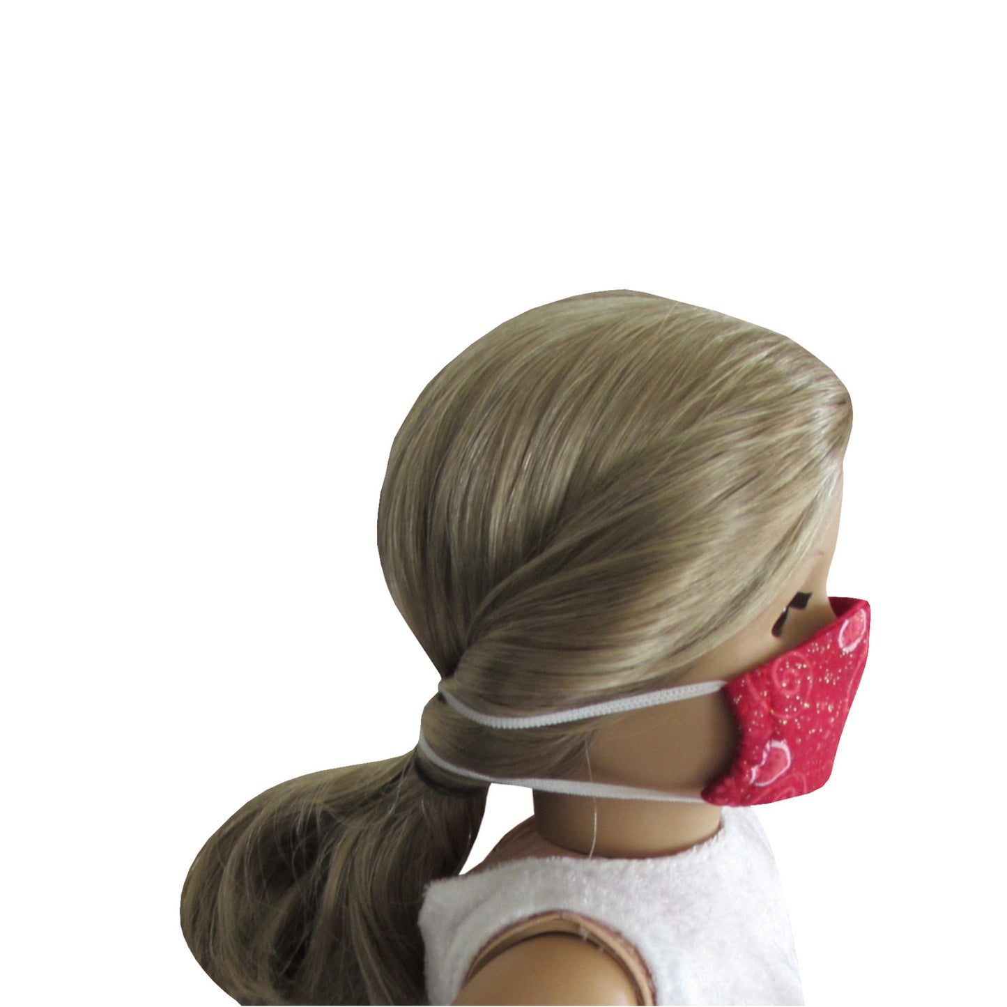 Red Hearts and Swirl Metallic Print Doll Face Mask for 18-inch dolls with American Girl Doll Side 