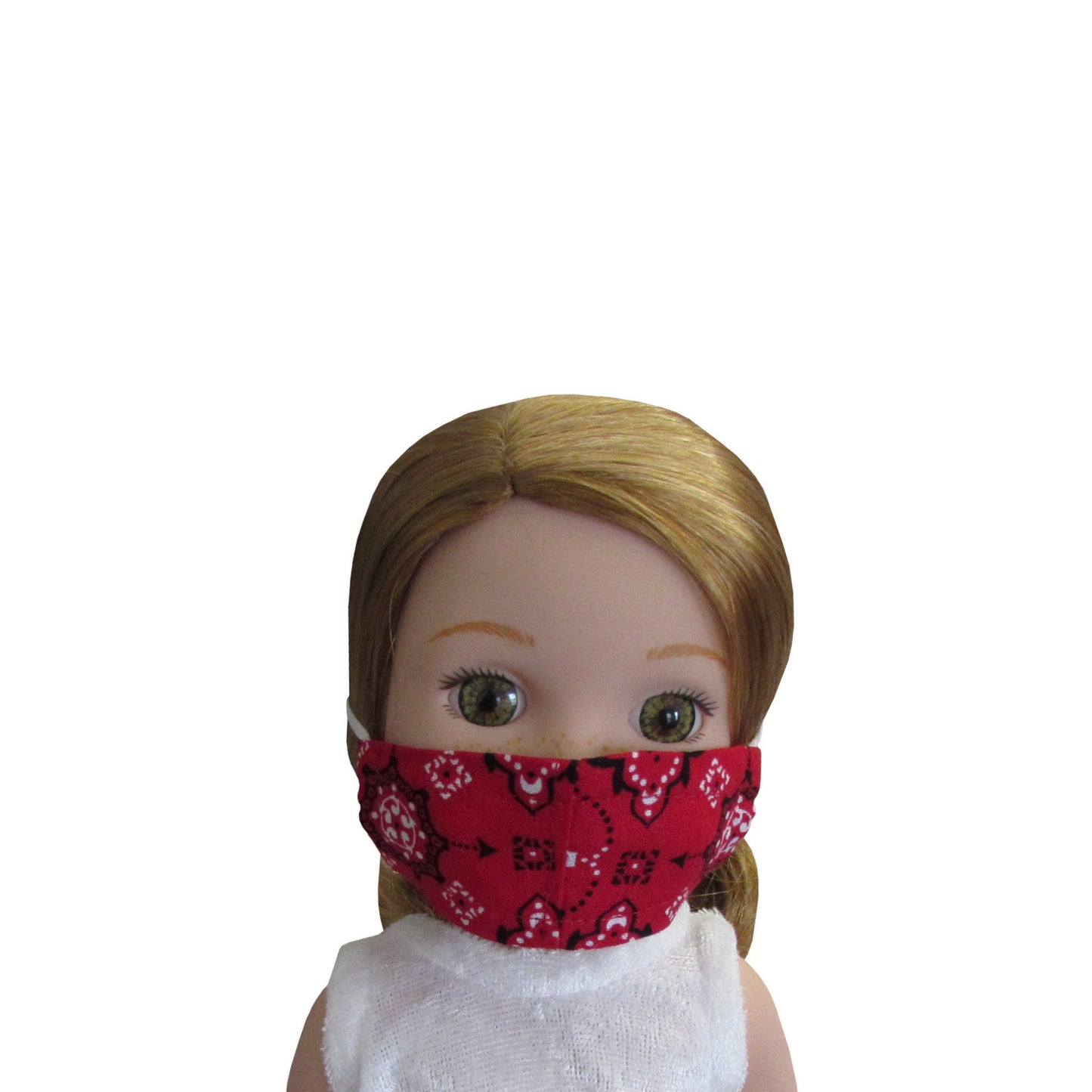 Red Poppy Bandana Print Doll Face Mask for 14 1/2-inch dolls with Wellie Wishers doll Front