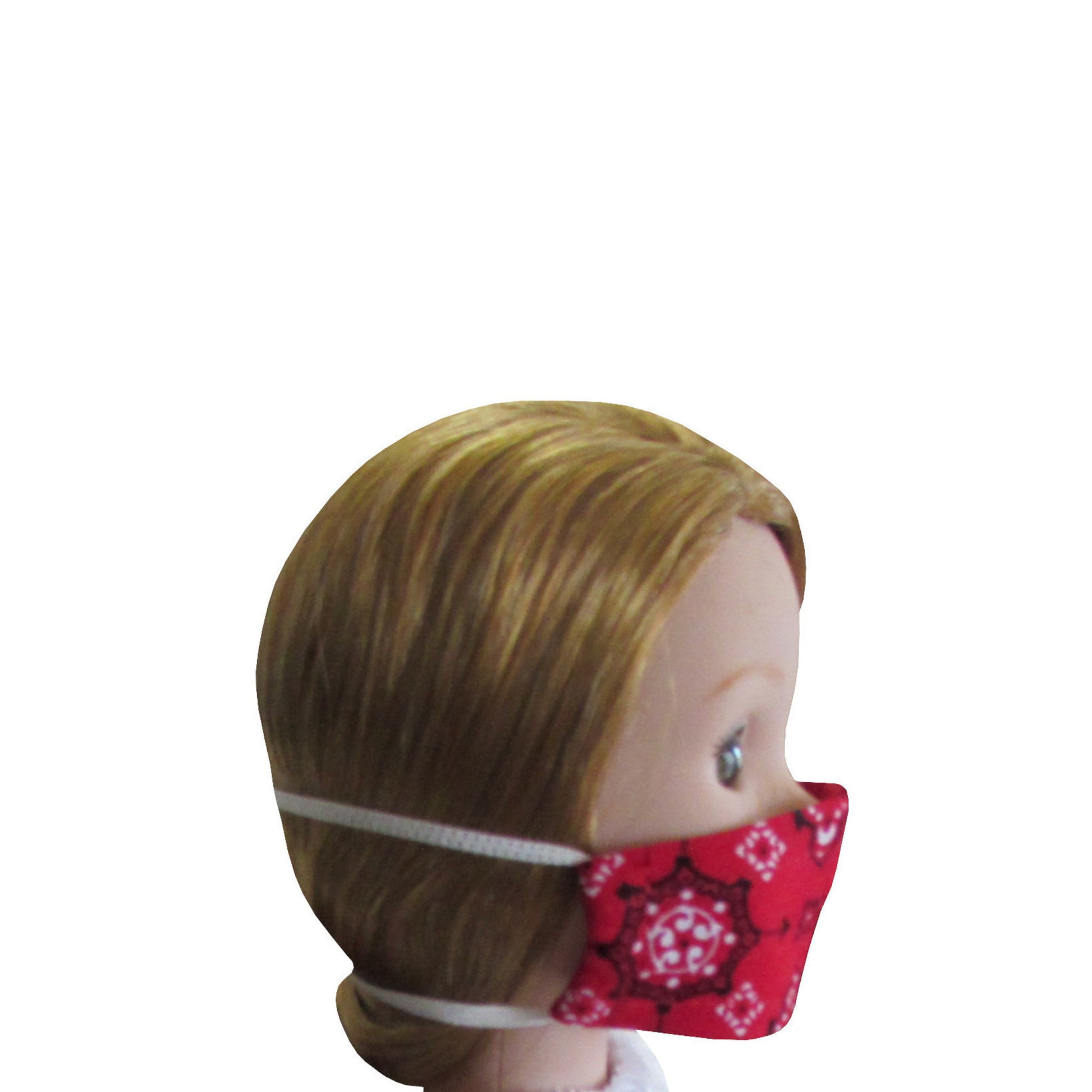 Red Poppy Bandana Print Doll Face Mask for 14 1/2-inch dolls with Wellie Wishers doll Side