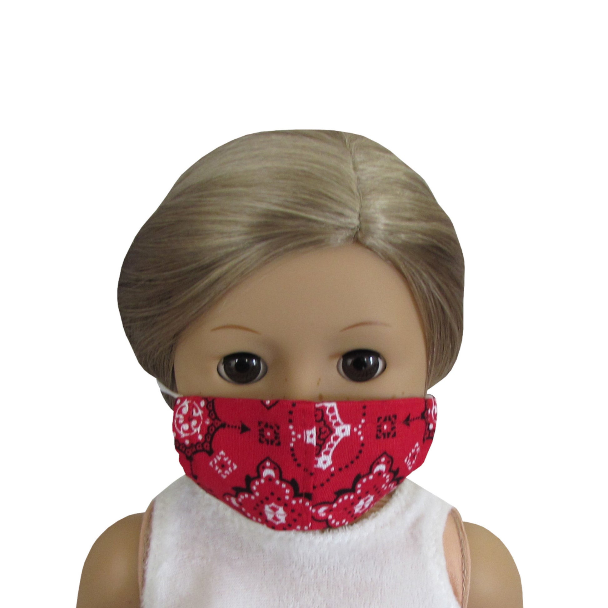 Red Poppy Bandana Print Doll Face Mask for 18-inch dolls with American Girl Front