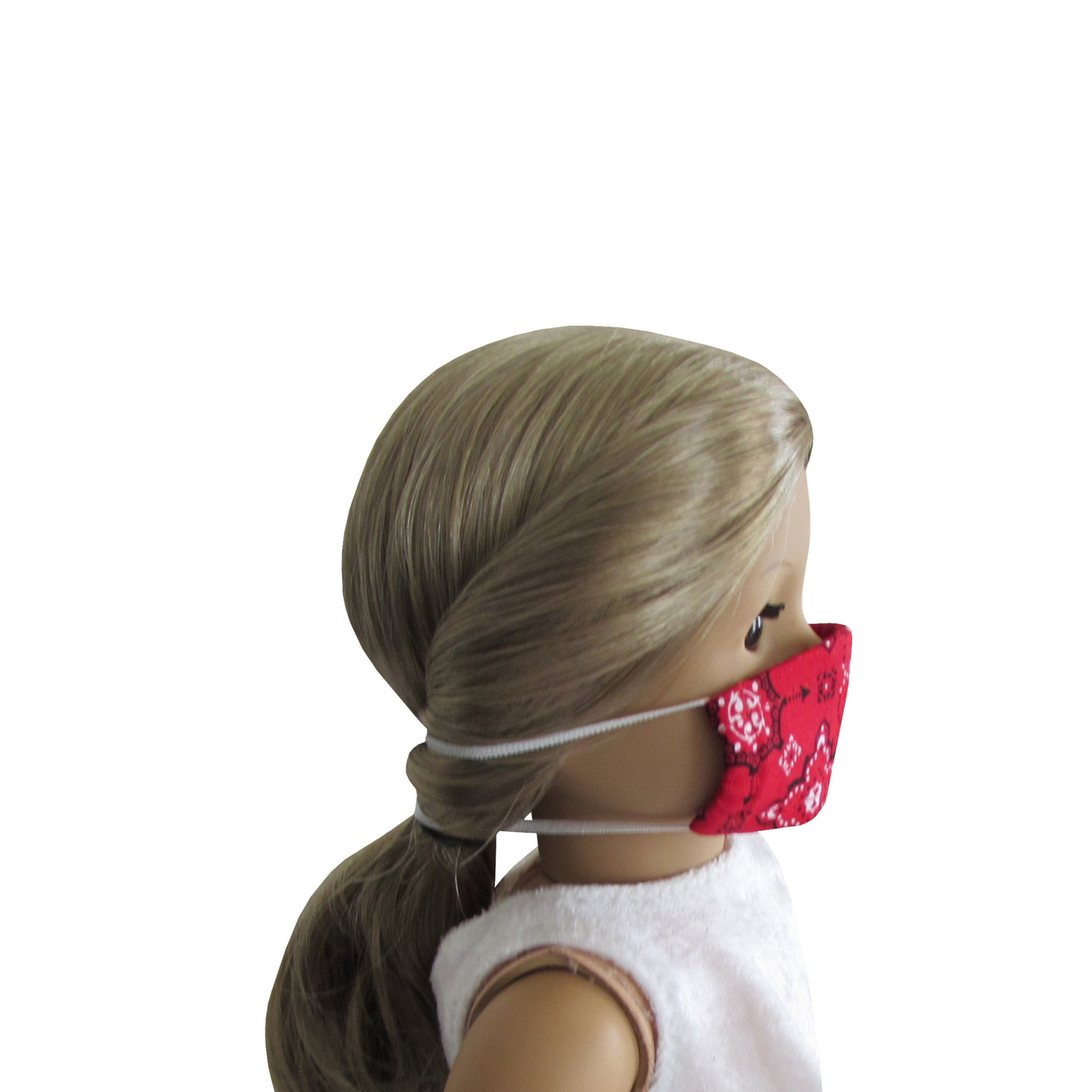 Red Poppy Bandana Print Doll Face Mask for 18-inch dolls with American Girl Side