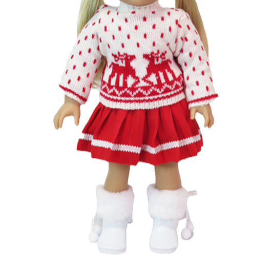 Red Reindeer Skirt Set for 18 inch dolls with doll