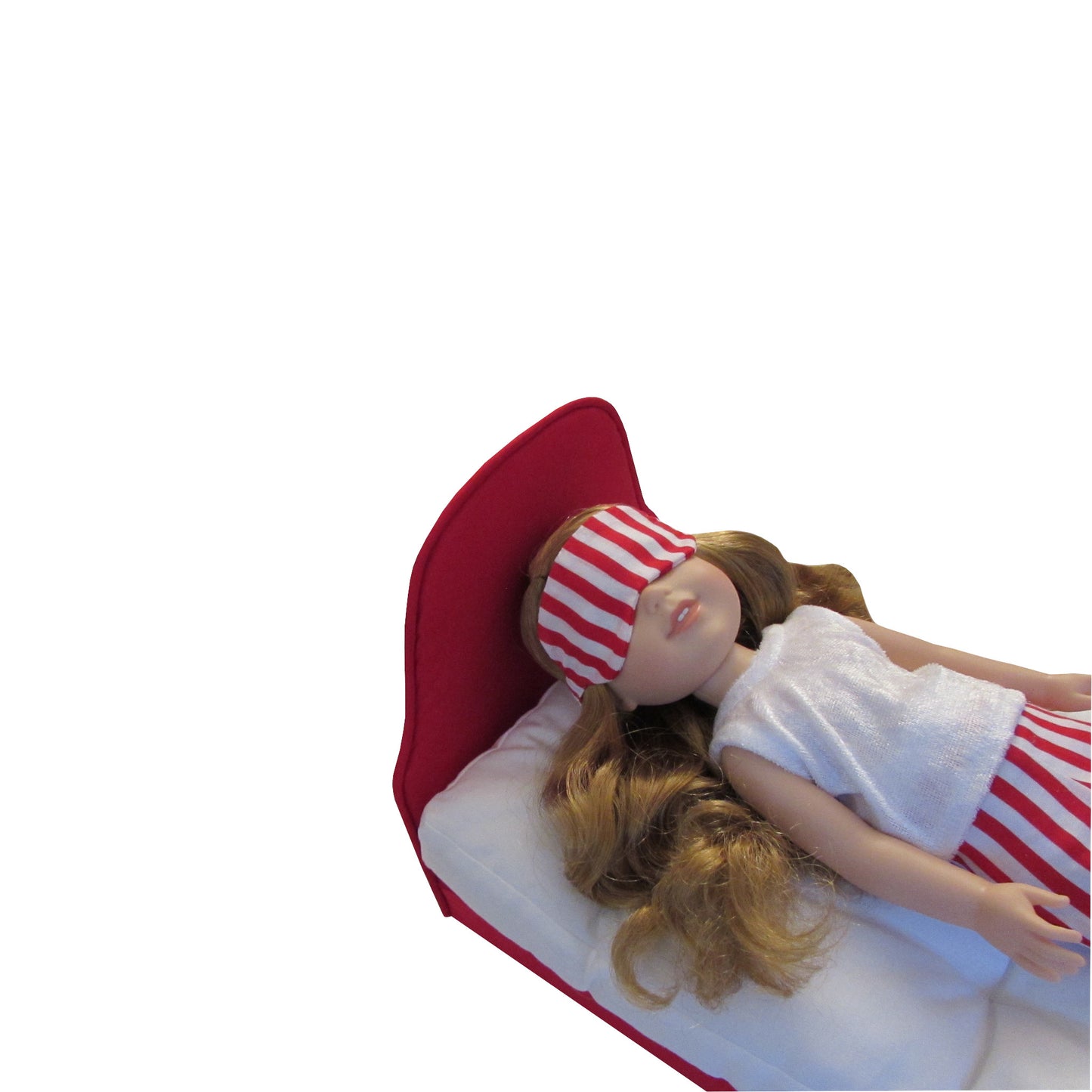 Red Stripe Doll Sleep Mask, Red Doll Bed, Doll, Doll Pajamas for 14 1/2-inch dolls Second view