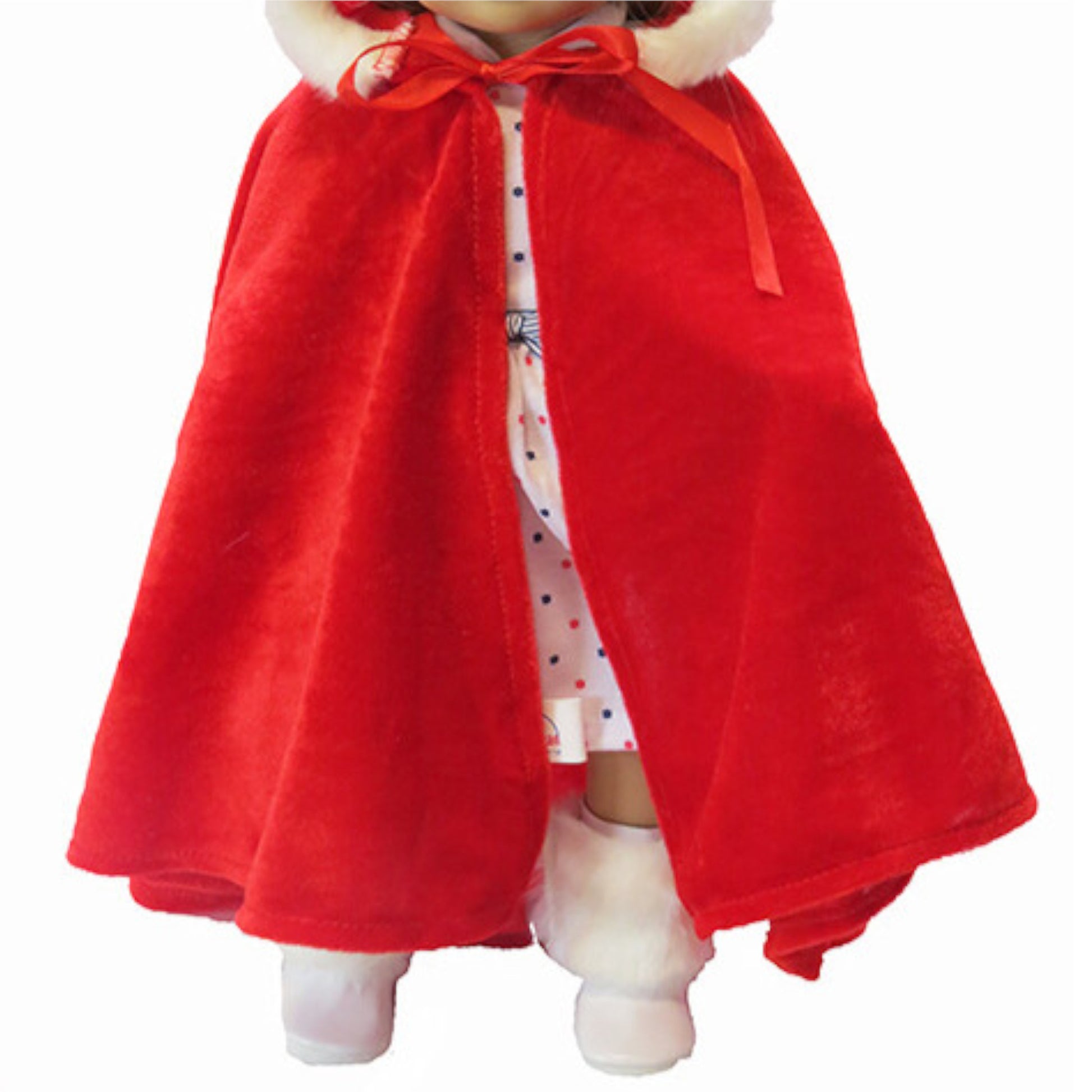 Red Winter Cape with Fur Trim for 18 inch dolls with doll