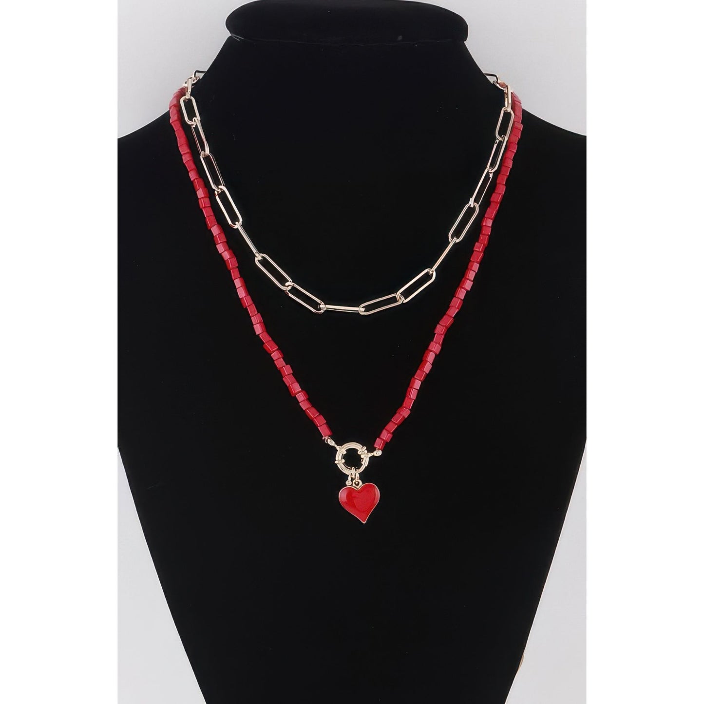 Beaded Heart Chain Necklace
