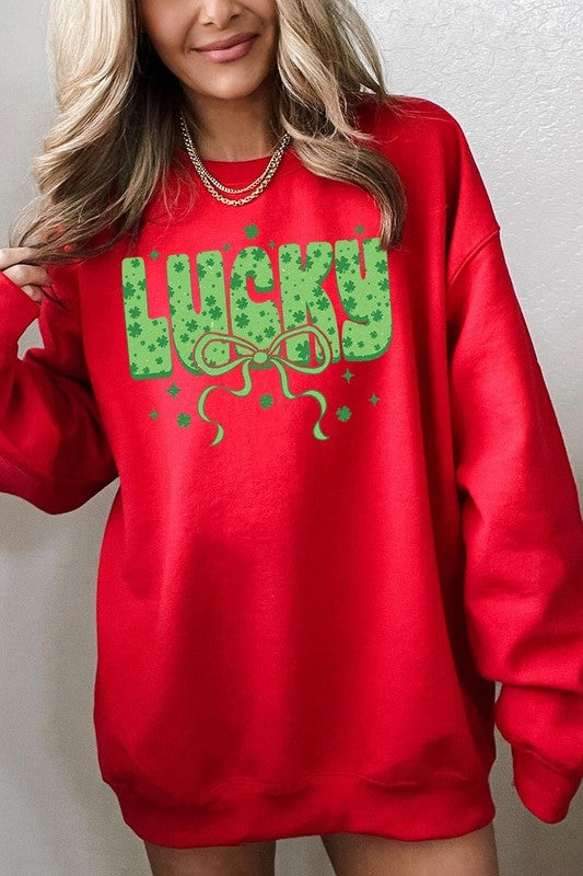 Red Coquette Lucky Bow Graphic Sweatshirt