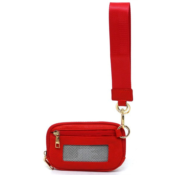 Red Fashion Pouch Wallet Wristlet Back view Strap Up