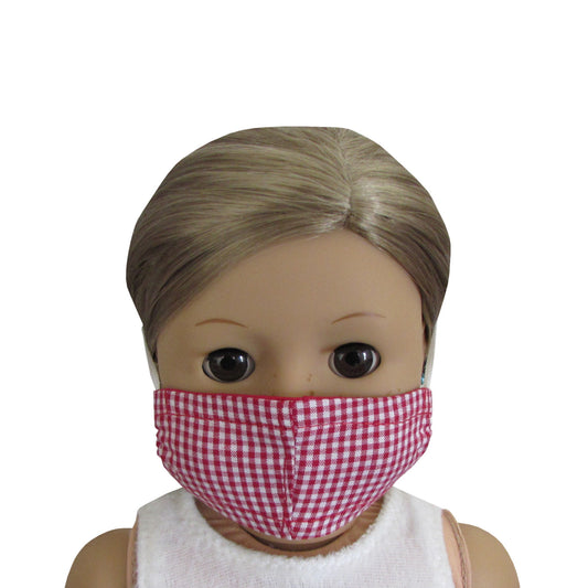 Red Gingham Print Doll Face Mask for 18-inch dolls
