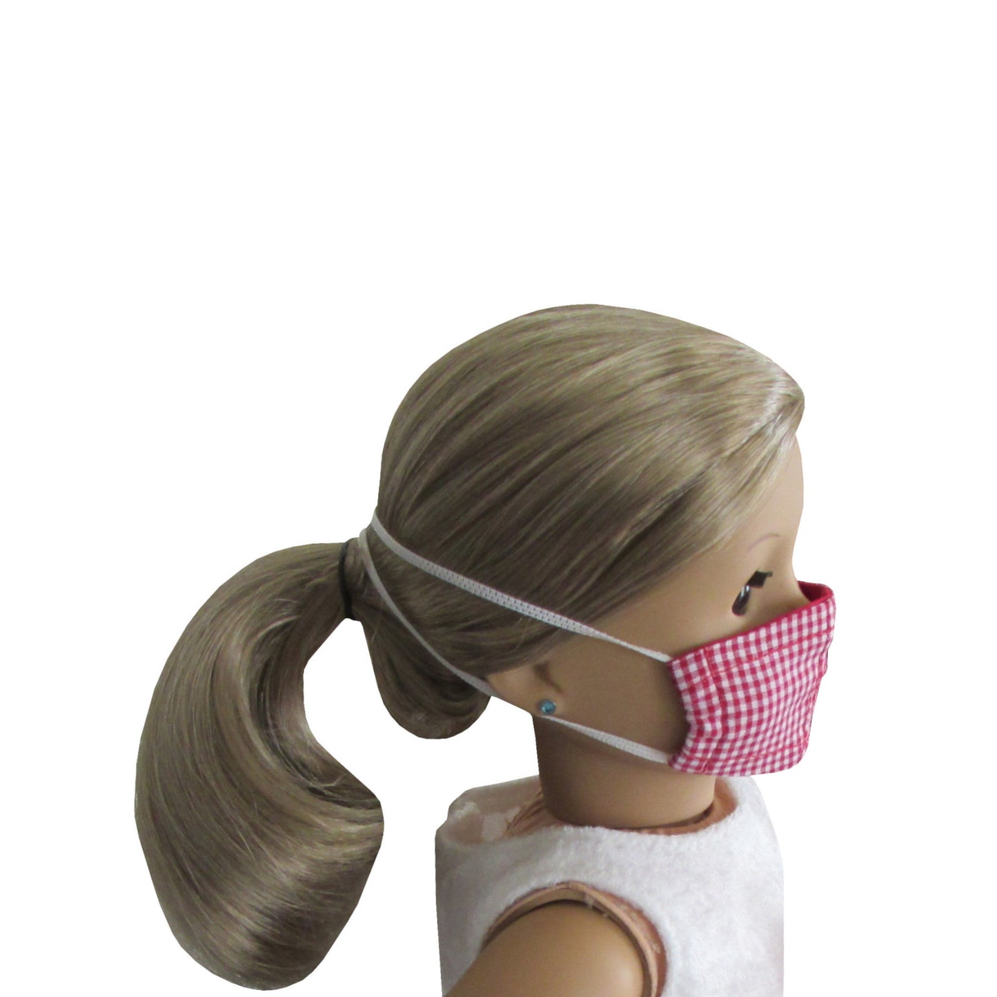 Red Gingham Print Doll Face Mask for 18-inch dolls
