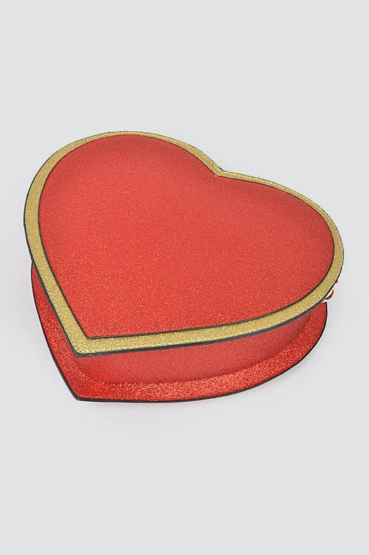 Red Glitter Heart Shape Novelty Crossbody Bag Flat