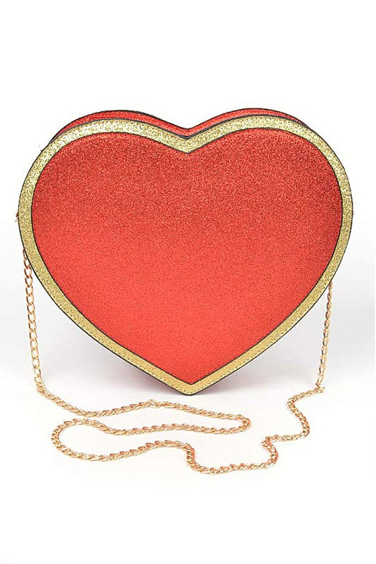 Red Glitter Heart Shape Novelty Crossbody Bag Front view