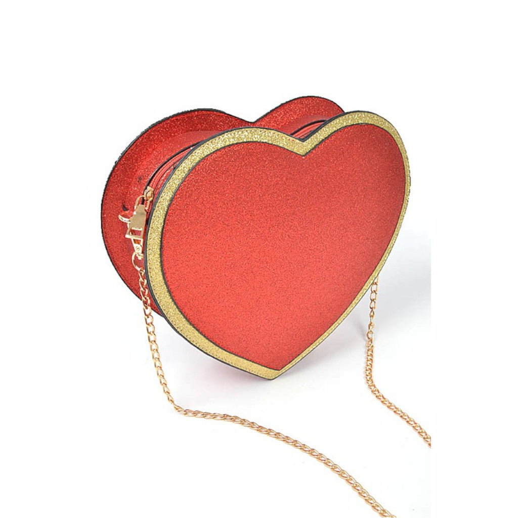 Red Glitter Heart Shape Novelty Crossbody Bag Side view