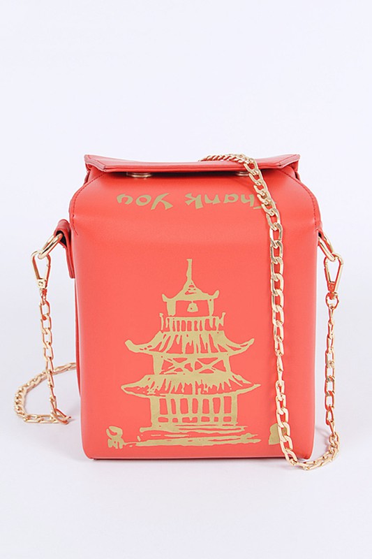 Red Gold Chinese Take Out Box Fashion Clutch Front view