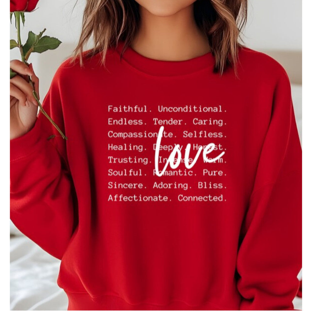 Red Love Words Graphic Crewneck Sweatshirt