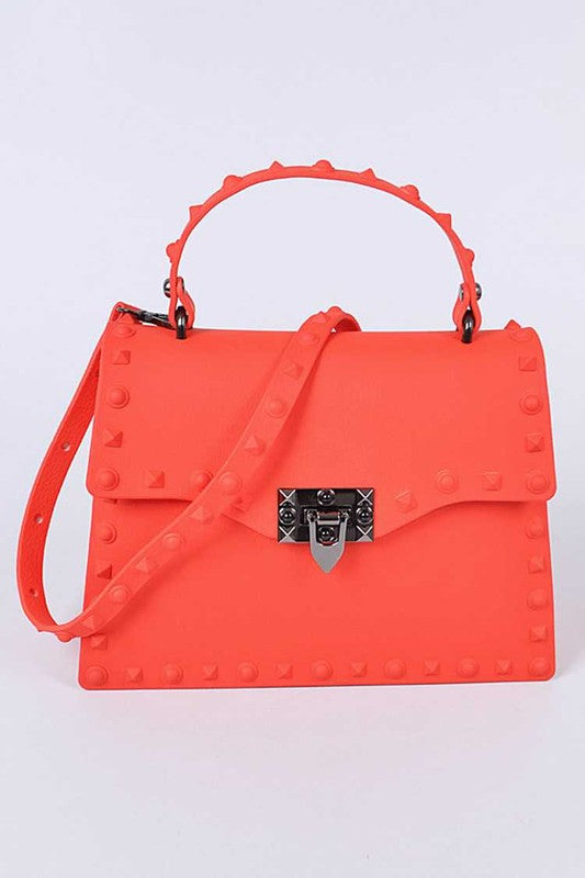 Red Matte Finish Studded Convertible Jelly Bag Front view