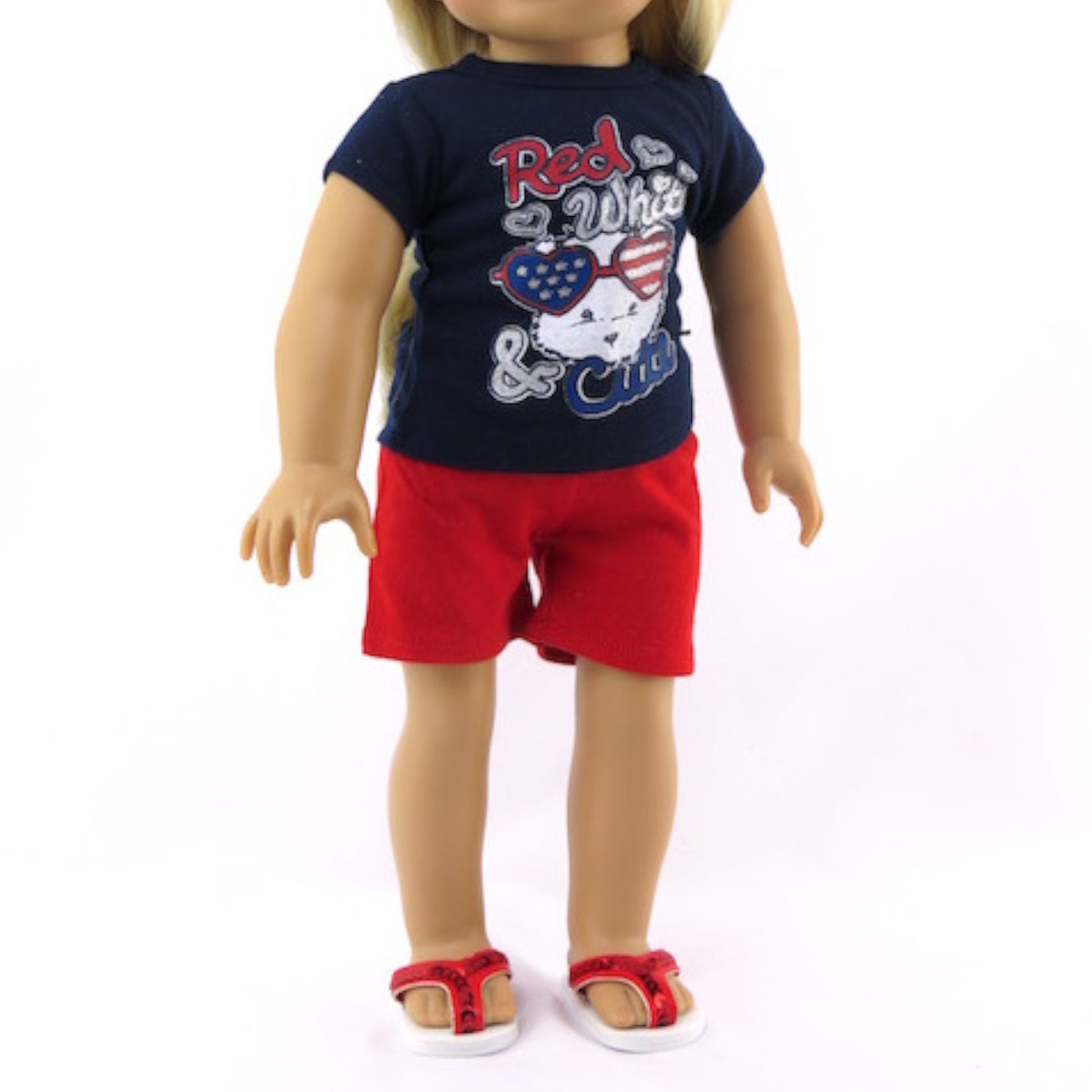 Red, White, and Blue Shorts Set for 18-inch dolls with doll
