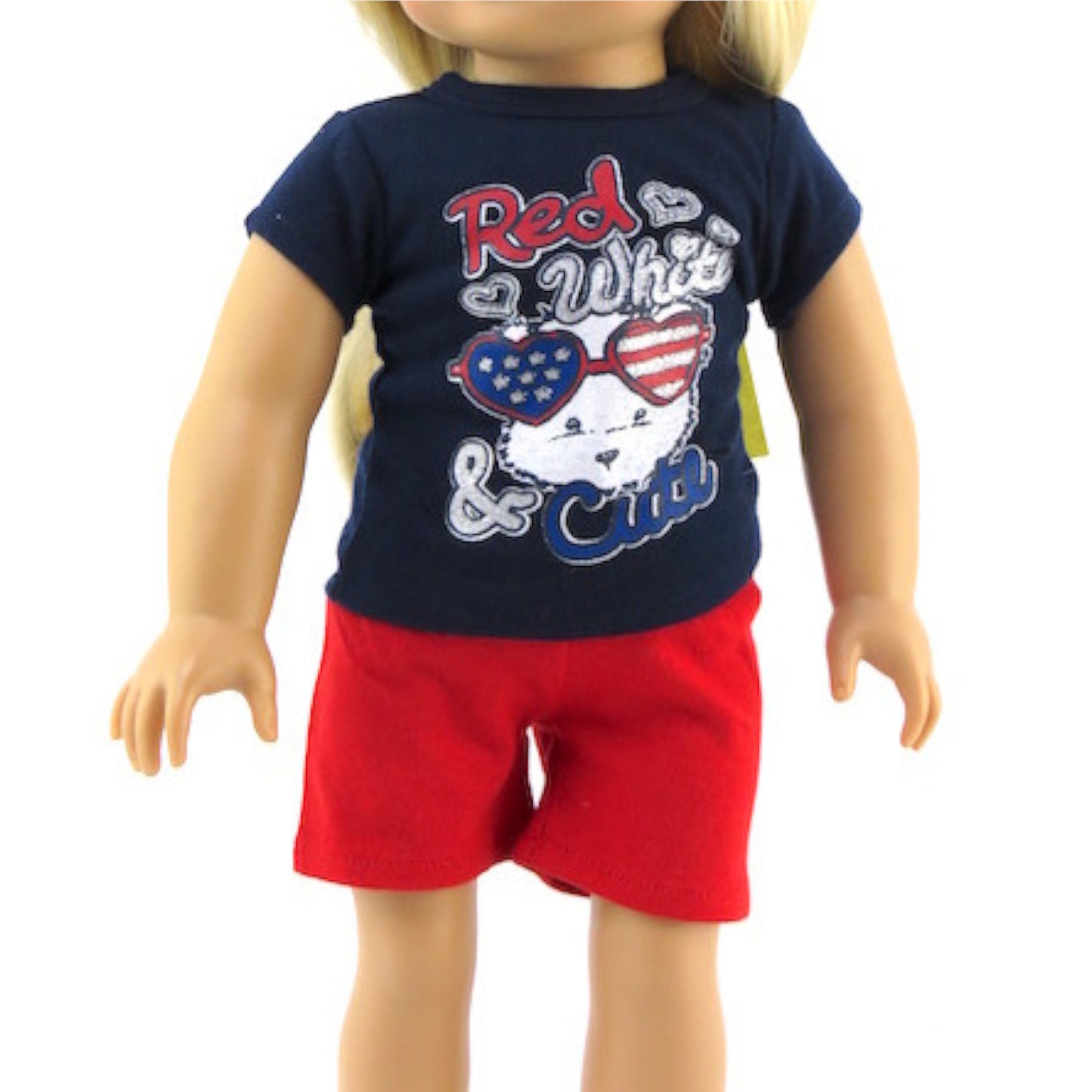 Red, White, and Blue Shorts Set for 18-inch dolls with doll Up Close