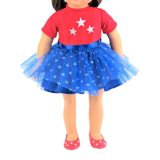 Red, White, and Blue Tutu Dress for 18-inch dolls with doll