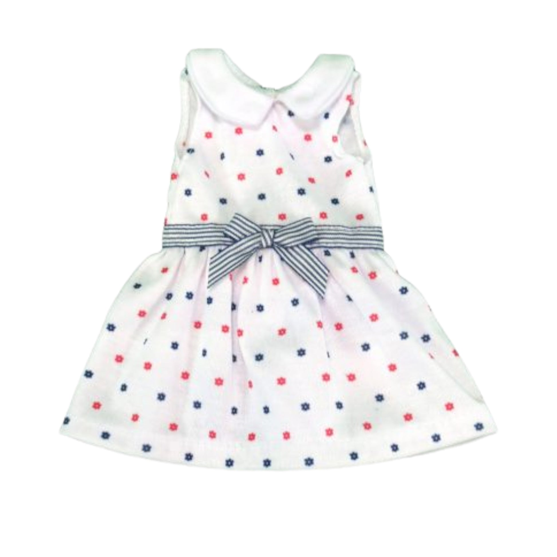 Red and Blue Polka Dot Dress for 18-inch dolls Flat