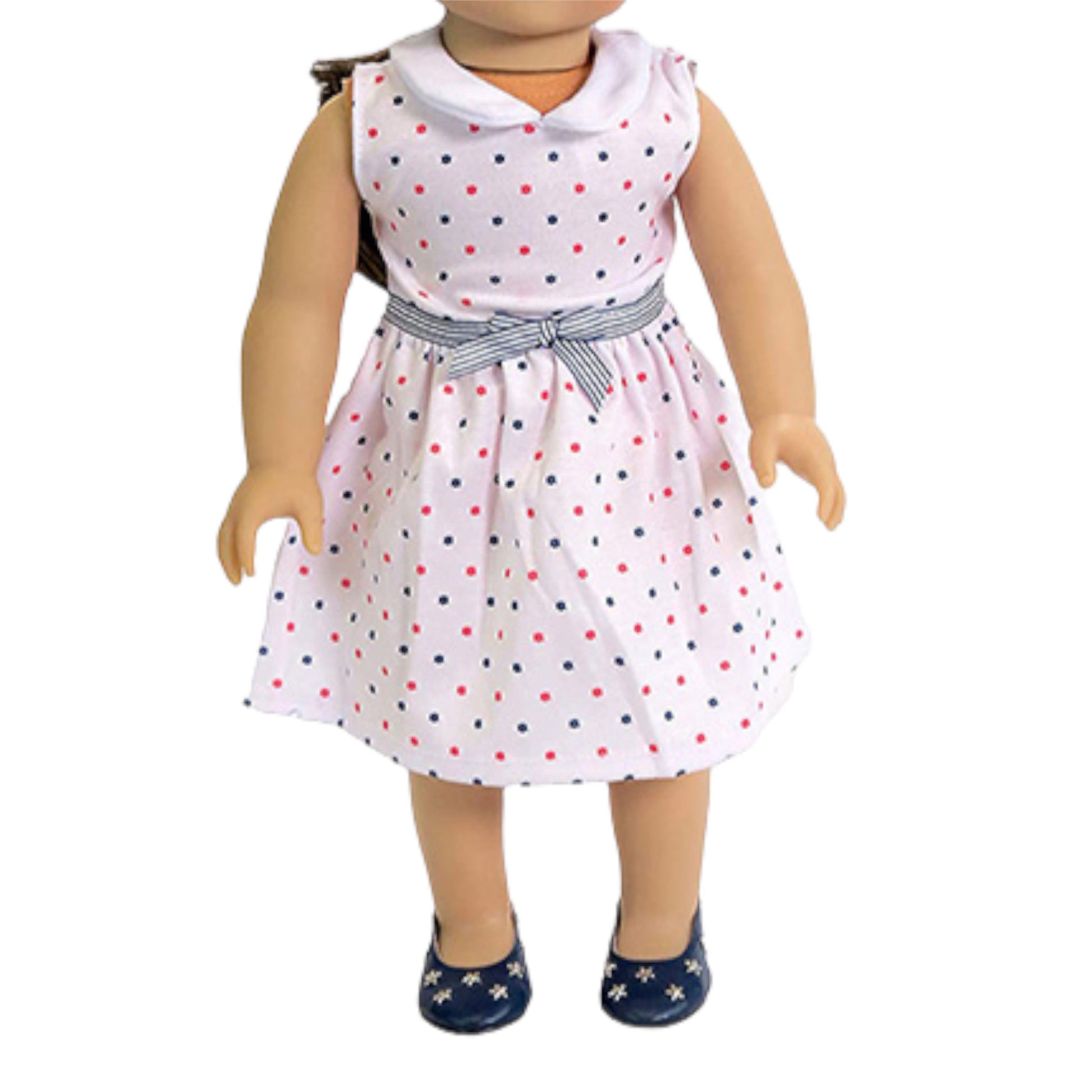 Red and Blue Polka Dot Dress for 18-inch dolls with doll