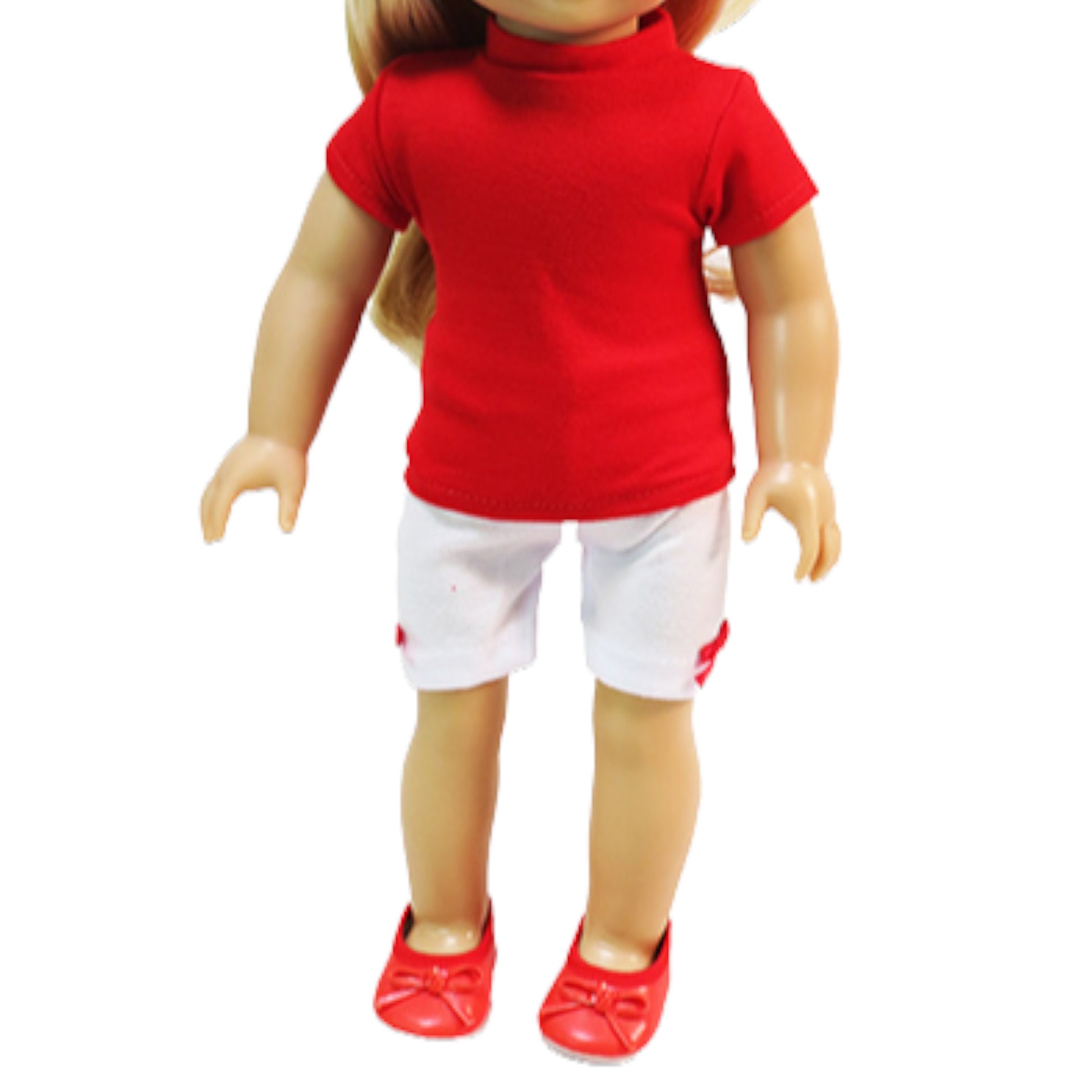 Red and White Shorts Set for 18-inch dolls with doll