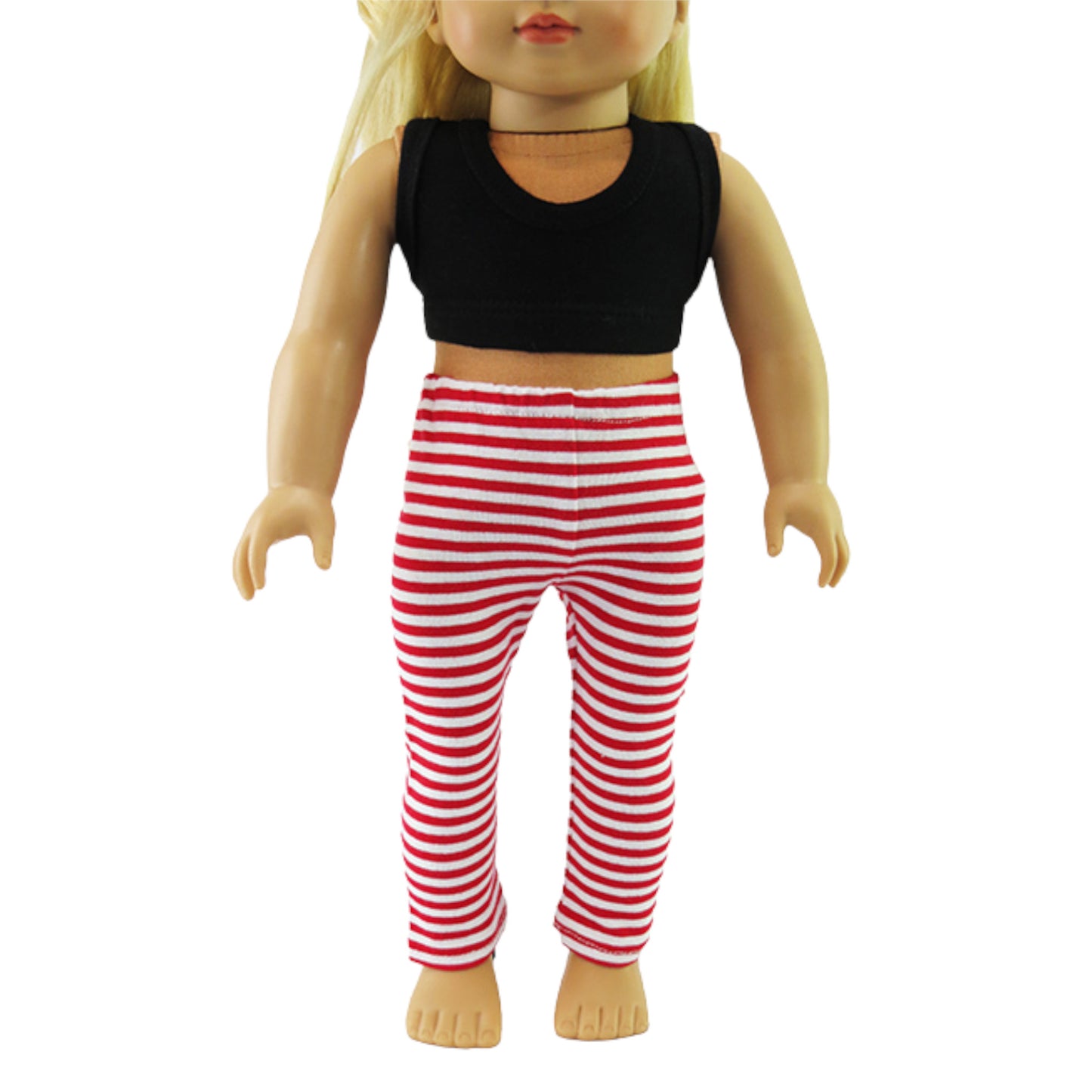 Red and White Striped Leggings for 18-inch dolla with doll