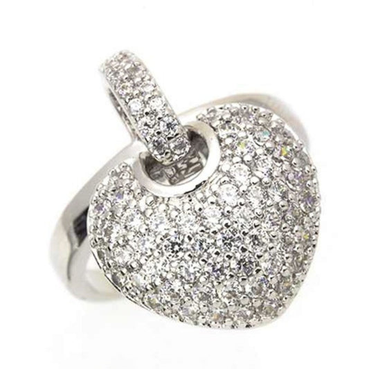 Silver heart-shaped pendant with sparkling stones on a white background