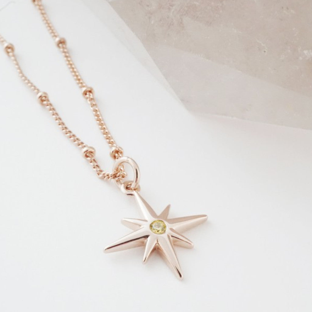 Rose Gold North Star Necklace Corner view