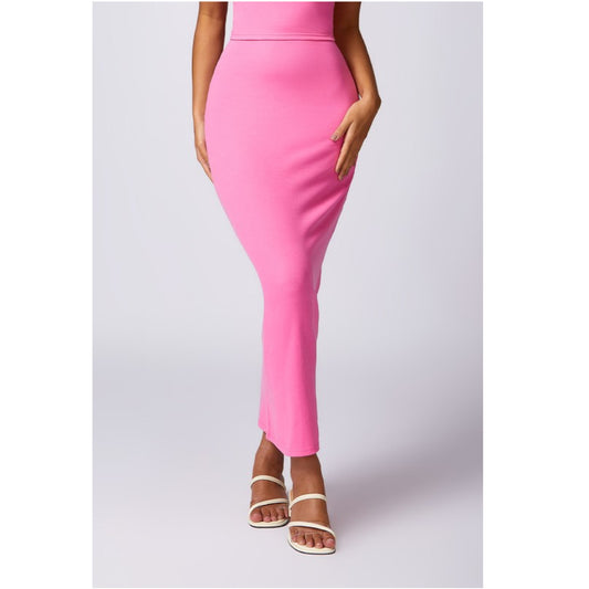 Rose Red Casual Long, High-waisted, Hip-hugging Maxi Skirt Front view