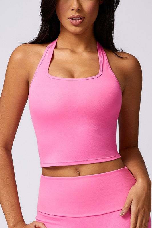 Rose Red Halterneck Sports Bra Front view