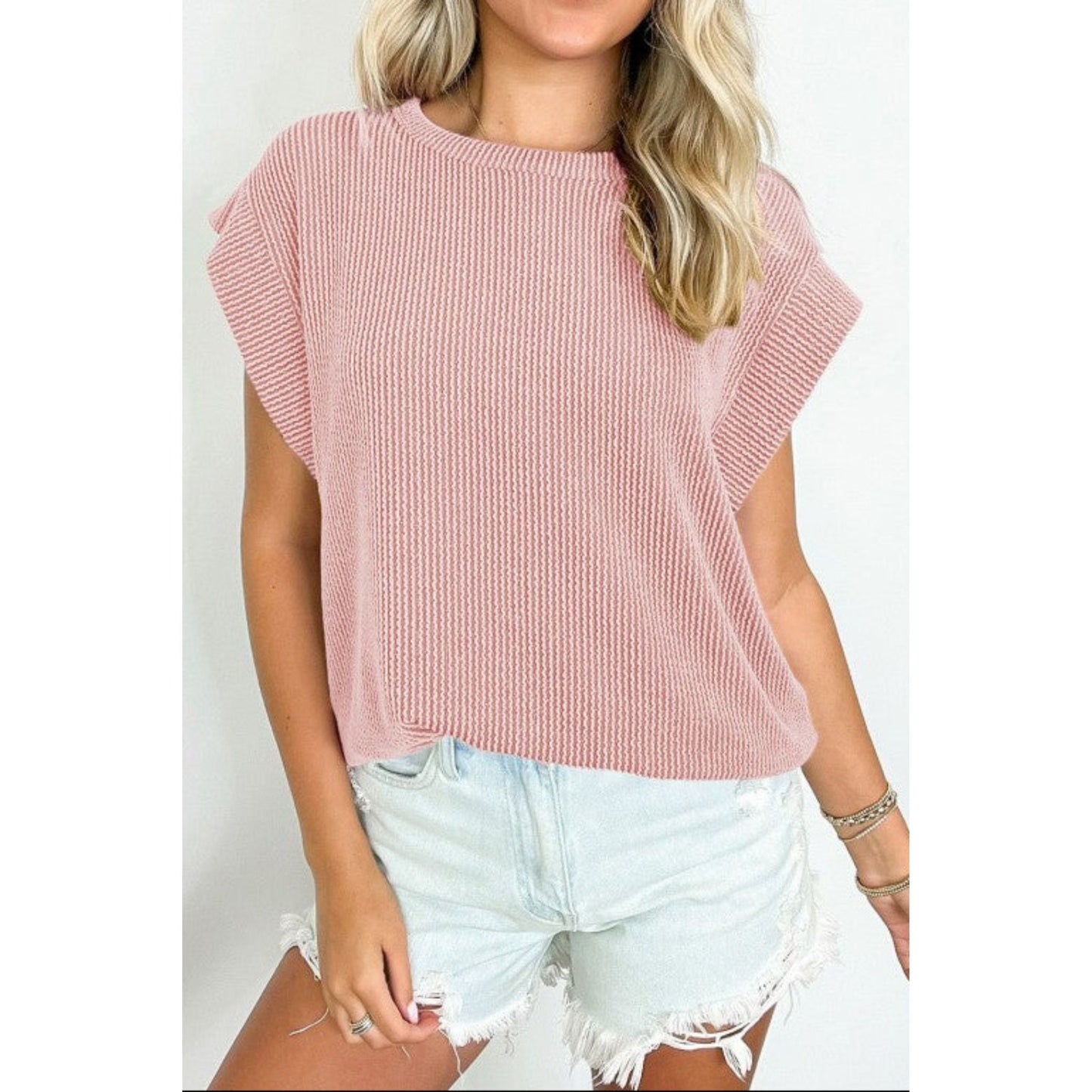 Viscose Twisted Ribbed Textured Solid T Shirt