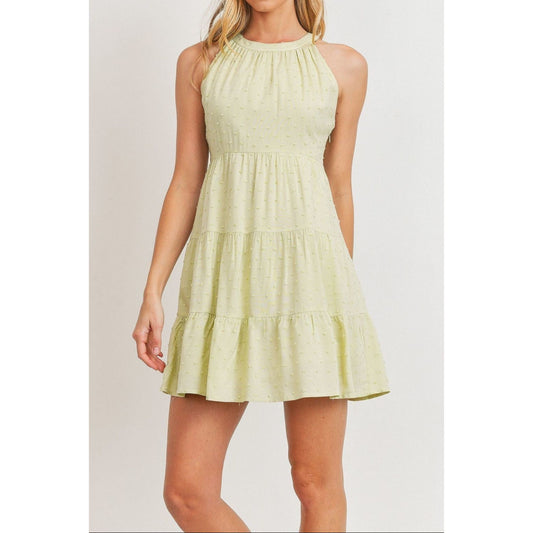 Sage Round Neck Sleeveless Dotted Swiss Dress