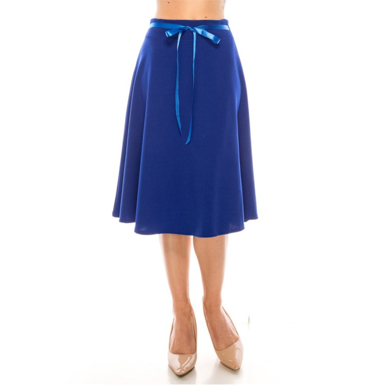 Royal Blue Solid A-line Skirt Front view 