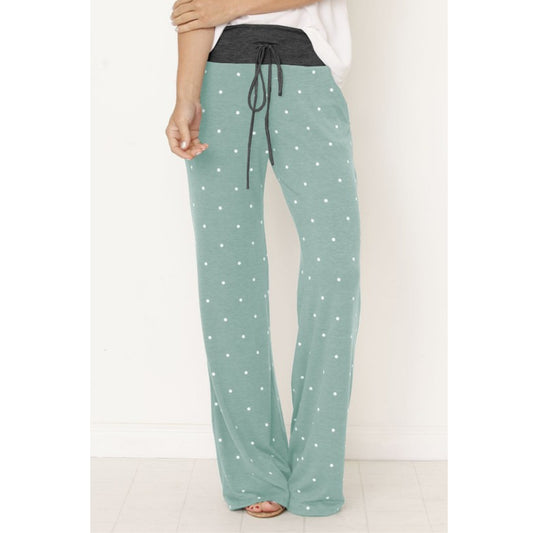 Sage Dot Polka Dot Drawstring Pants on Model Front view  