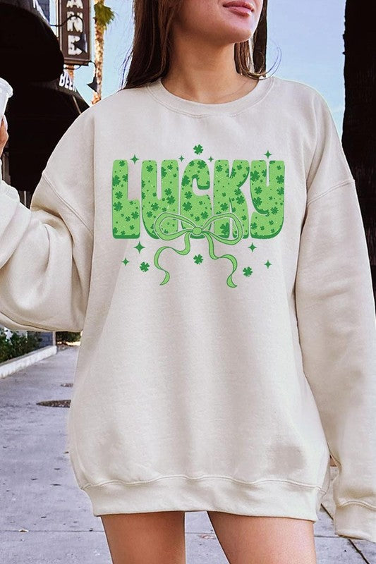 Sand Coquette Lucky Bow Graphic Sweatshirt