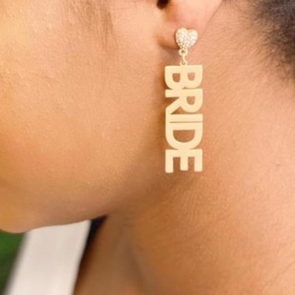 Say I Do Bride Earrings on Woman's Ear