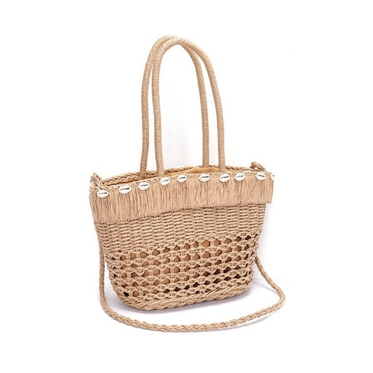 Sea Shell Iconic Faux Straw Tote Basket