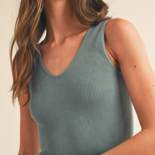 Seamless Reversible Stonewashed Ribbed Tank
