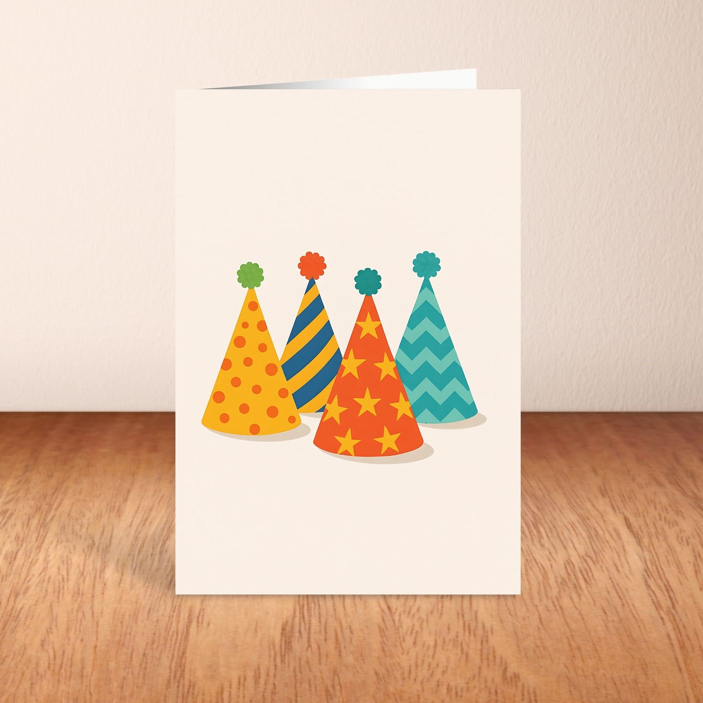 Blank Inside 5.5 x 8.5 Birthday Card with Party Hats - Digital Download