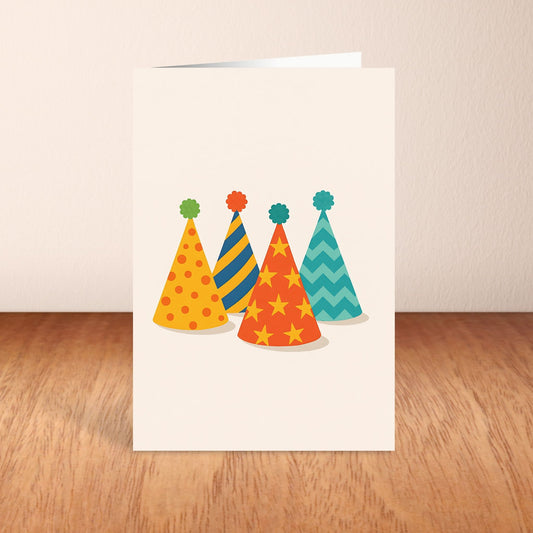Blank Inside 5.5 x 8.5 Birthday Card with Party Hats - Digital Download