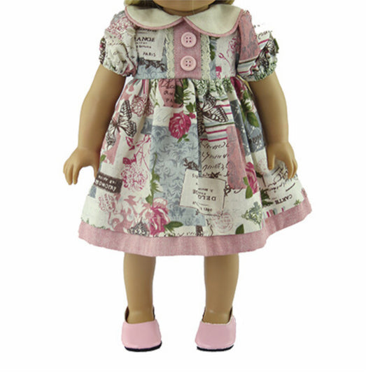 Shabby Chic Pink and Ivory Dress for 18-inch dolls with doll