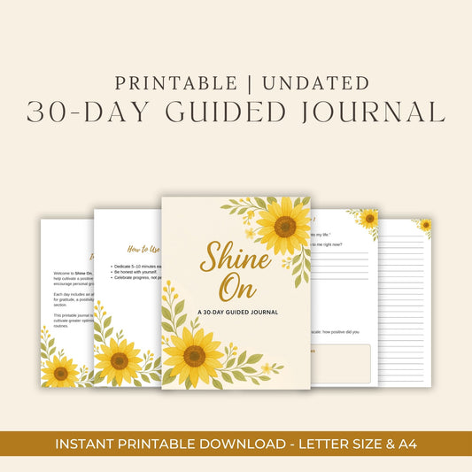 30-Day Guided Journal with sunflower design on a beige background