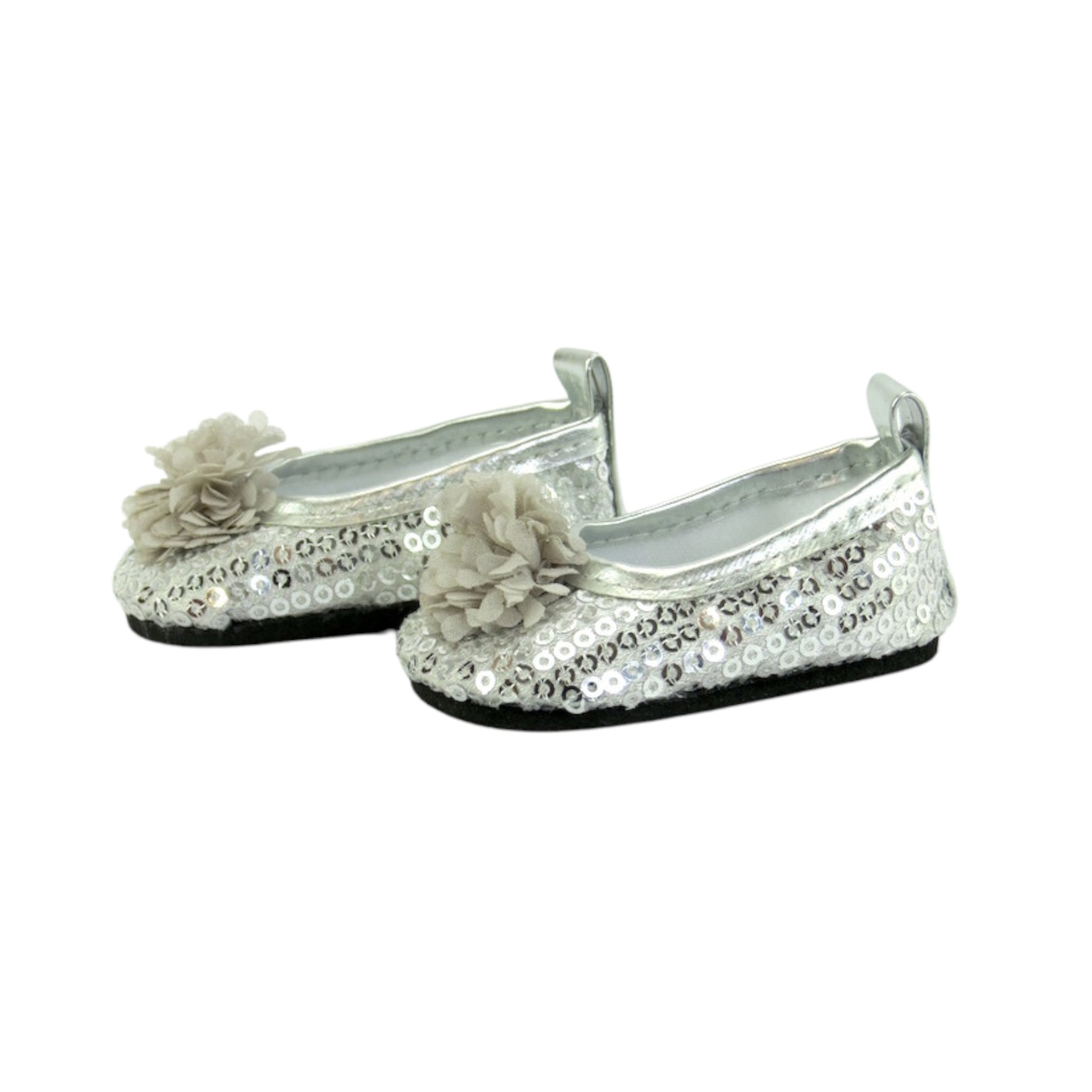 Silver Flowers and Sequins Flats for 18-inch dolls