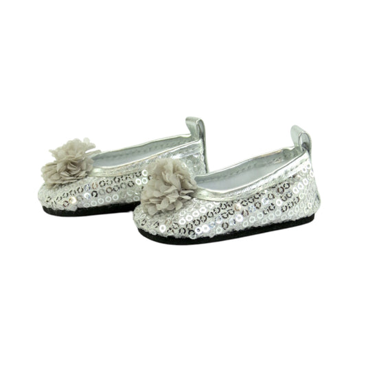 Silver Flowers and Sequins Flats for 18-inch dolls