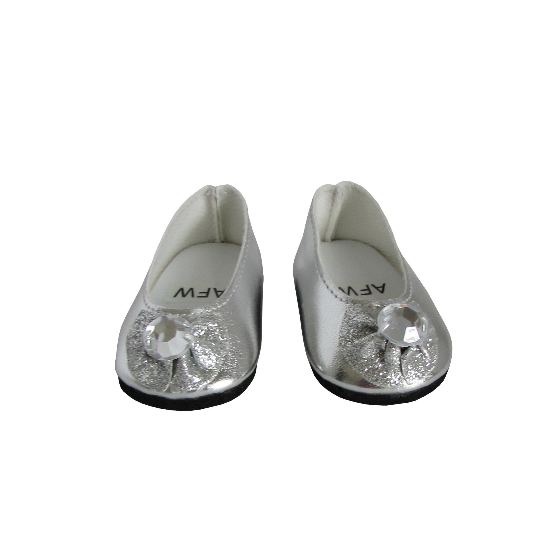 Silver Glitter Bow Flats for 18-inch dolls Front