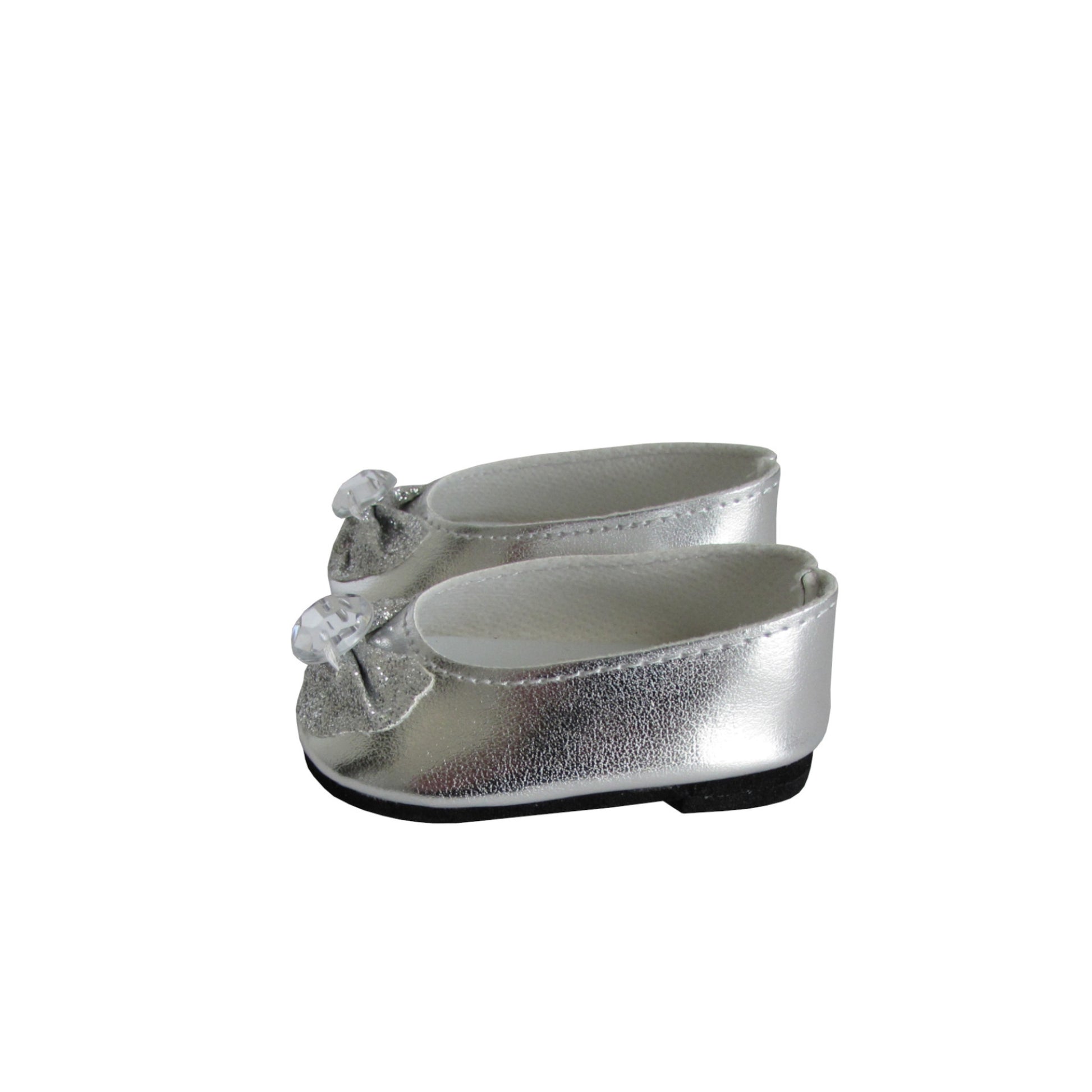 Silver Glitter Bow Flats for 18-inch dolls Left