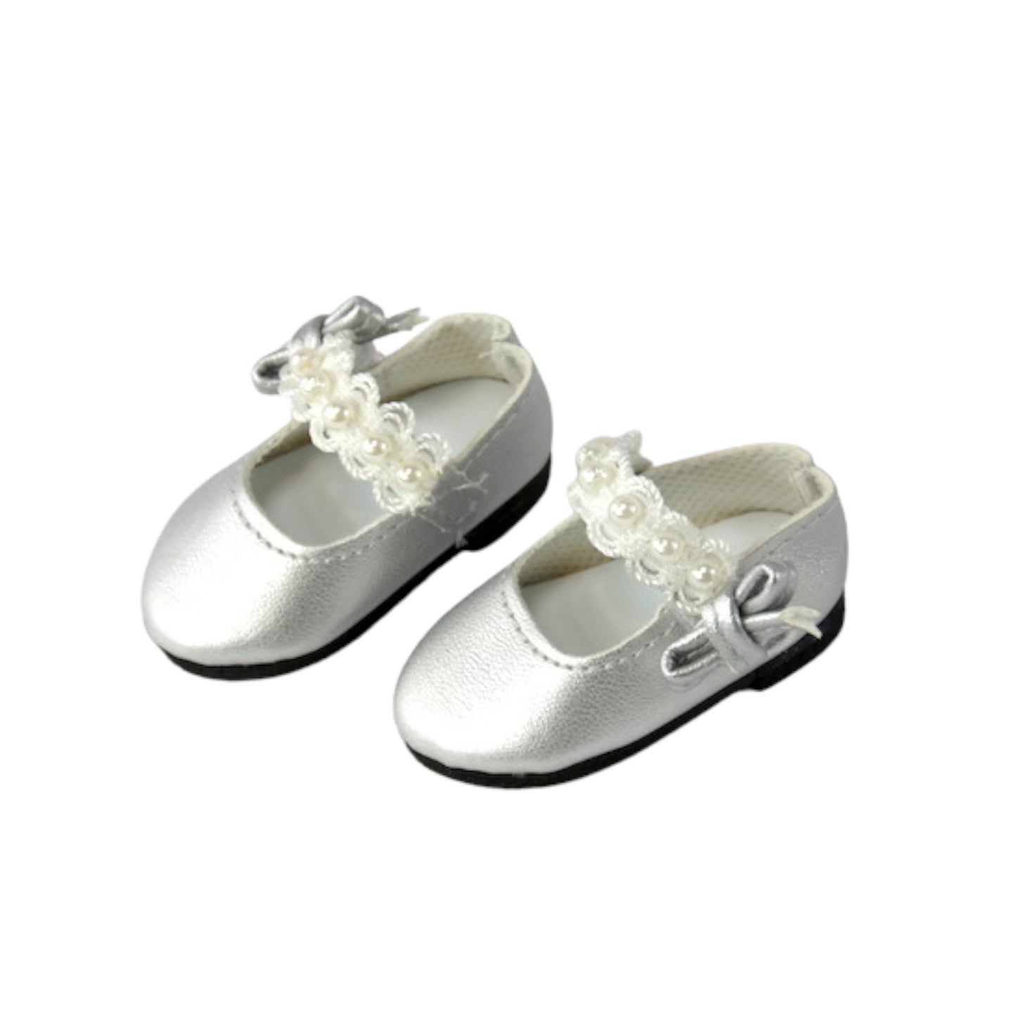 Silver Lace and Pearl Dress Shoes for 14 1/2-inch dolls