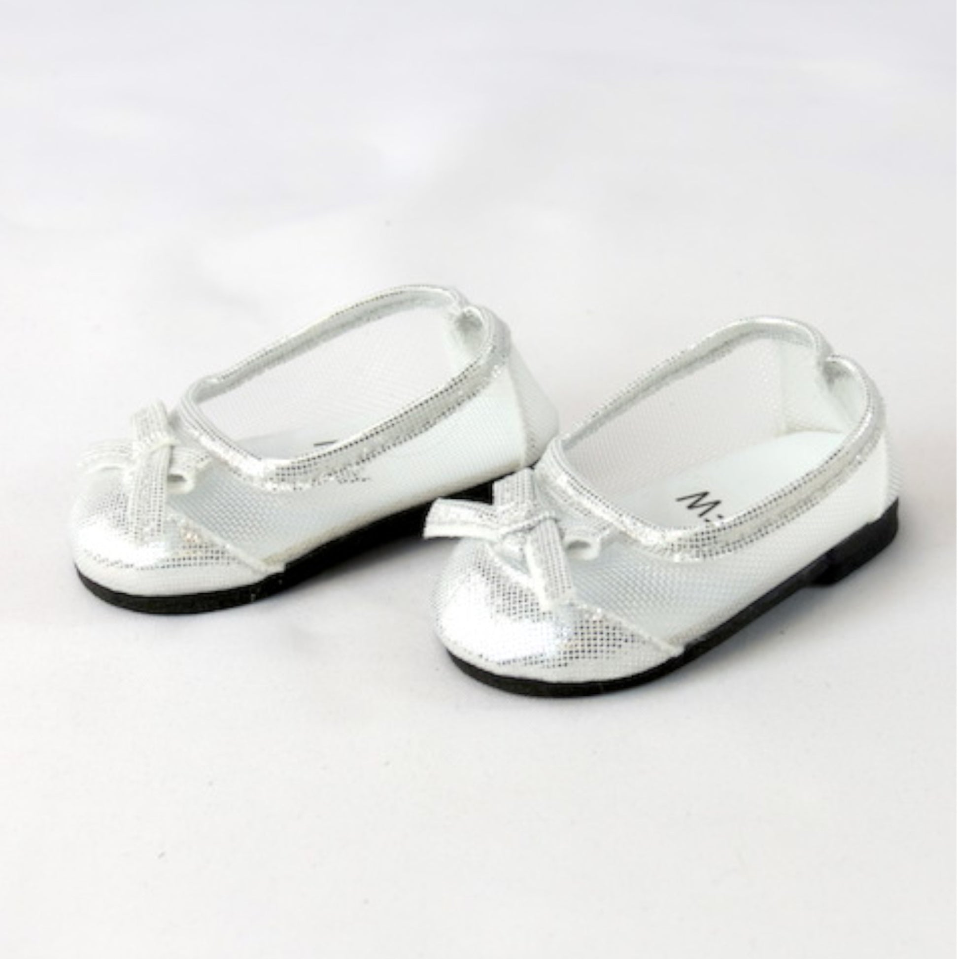 Silver Mesh Flats with Bow for 18-inch dolls